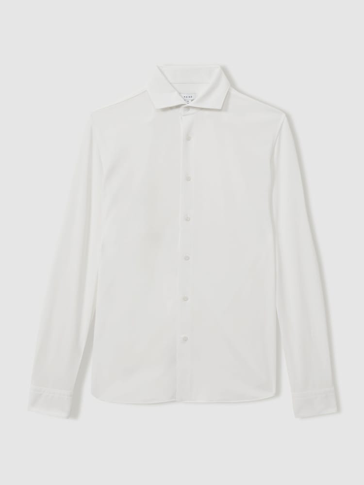 Reiss White Bobby Modal Blend Cutaway Collar Shirt - Image 2 of 6