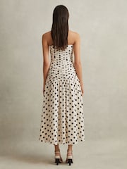 Reiss White/Black Rue Viscose Linen Polka Dot Ruched Maxi Dress - Image 6 of 7
