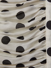 Reiss White/Black Rue Viscose Linen Polka Dot Ruched Maxi Dress - Image 7 of 7