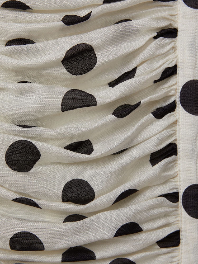 Reiss White/Black Rue Viscose Linen Polka Dot Ruched Maxi Dress - Image 7 of 7