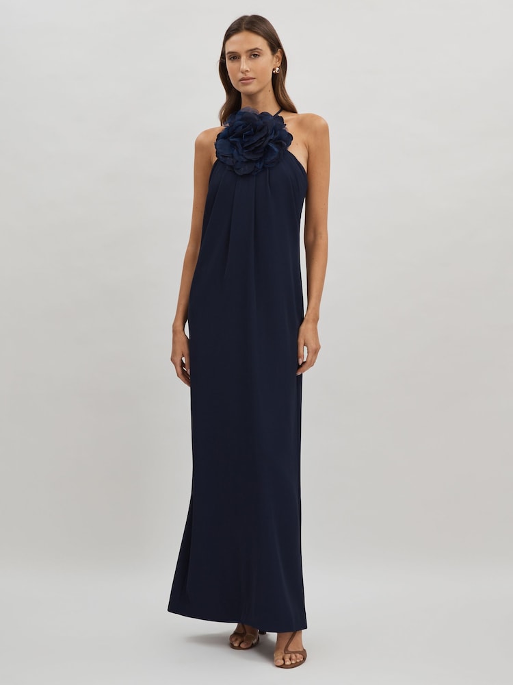فستان ماكسي مُزيّن بزهور من Halston - Image 3 of 6