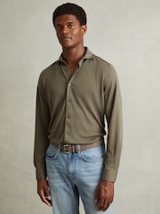 Reiss Khaki Bobby Modal Blend Cutaway Collar Shirt - Image 1 of 6