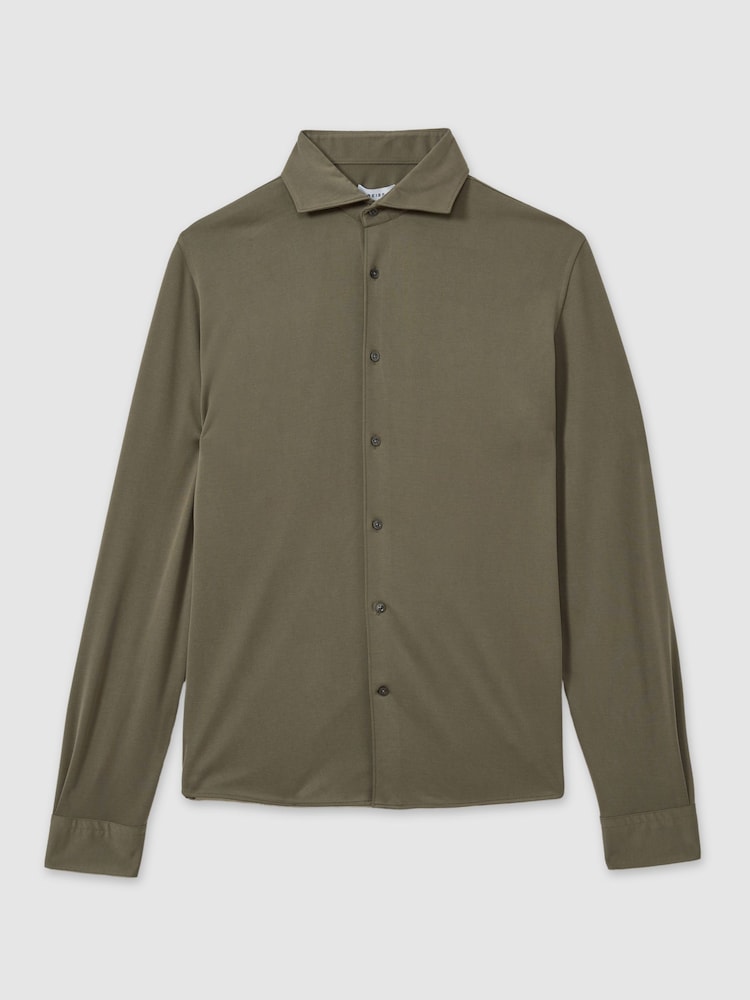 Reiss Khaki Bobby Modal Blend Cutaway Collar Shirt - Image 2 of 6