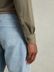 Reiss Khaki Bobby Modal Blend Cutaway Collar Shirt - Image 4 of 6