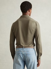 Reiss Khaki Bobby Modal Blend Cutaway Collar Shirt - Image 5 of 6