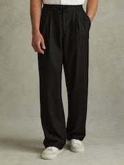 Reiss Black Arden Relaxed Twill Drawstring Trousers - Image 3 of 6