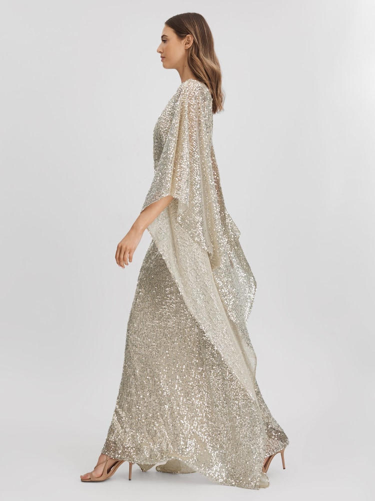 فستان ماكسي بكتف مكشوف بترتر من Halston - Image 3 of 7