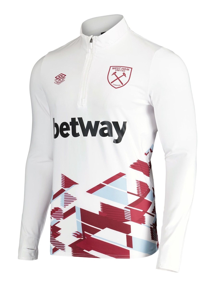 Fanatics West Ham United Umbro Away Warm Up Half Zip White Sweatshirt - Image 2 of 3 Fanatics West Ham United Umbro Away Warm Up Half Zip White Sweatshirt - Image 2 of 3