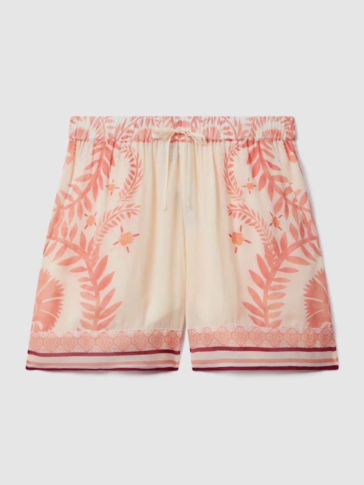 Reiss Cream/Coral Chloe Printed Drawstring Shorts - Image 2 of 6