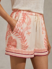 Reiss Cream/Coral Chloe Printed Drawstring Shorts - Image 4 of 6