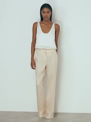 Reiss Blush Penelope Atelier Italian Textured Slim Flared Suit Trousers - Image 1 of 5