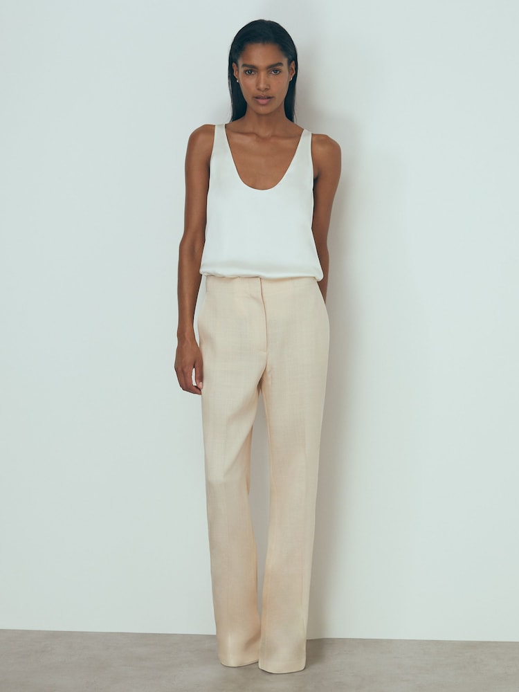 Reiss Blush Penelope Atelier Italian Textured Slim Flared Suit Trousers - Image 1 of 5
