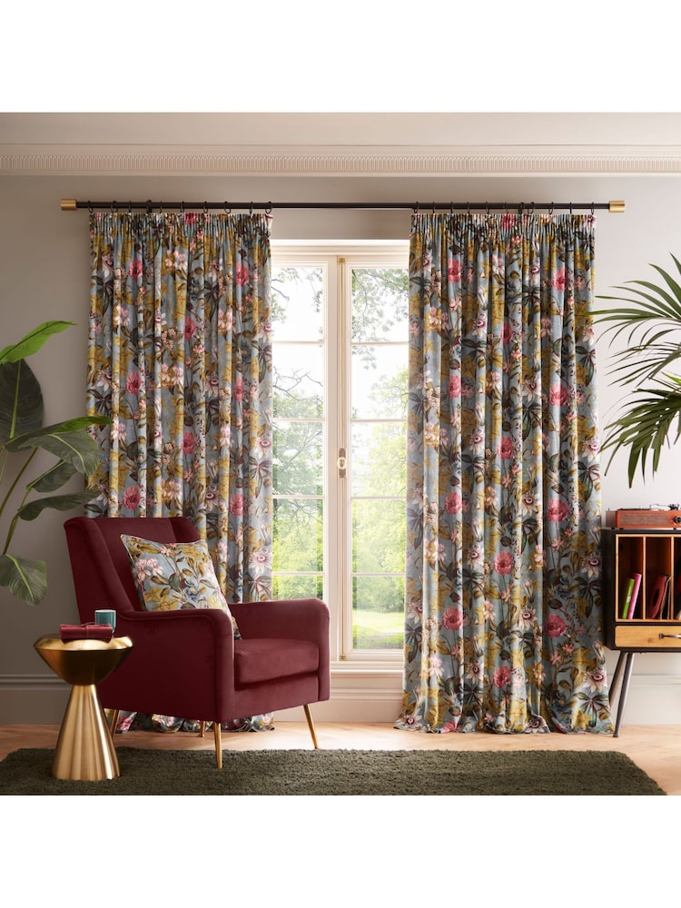 Clarke and Clarke Mineral Passiflora Eyelet Curtain - Image 1 of 2