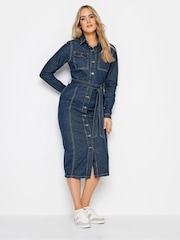 Long Tall Sally Blue 100% Cotton Tie Waist Denim Dress - Image 1 of 4