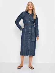 Long Tall Sally Blue 100% Cotton Tie Waist Denim Dress - Image 2 of 4