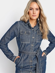 Long Tall Sally Blue 100% Cotton Tie Waist Denim Dress - Image 4 of 4