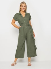 M&Co Khaki Green Linen Short Sleeeve Jumpsuit - Image 1 of 5