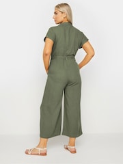 M&Co Khaki Green Linen Short Sleeeve Jumpsuit - Image 3 of 5