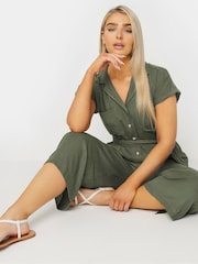 M&Co Khaki Green Linen Short Sleeeve Jumpsuit - Image 4 of 5