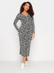 M&Co Black Gathered V-Neck Midi Dress - Image 1 of 1