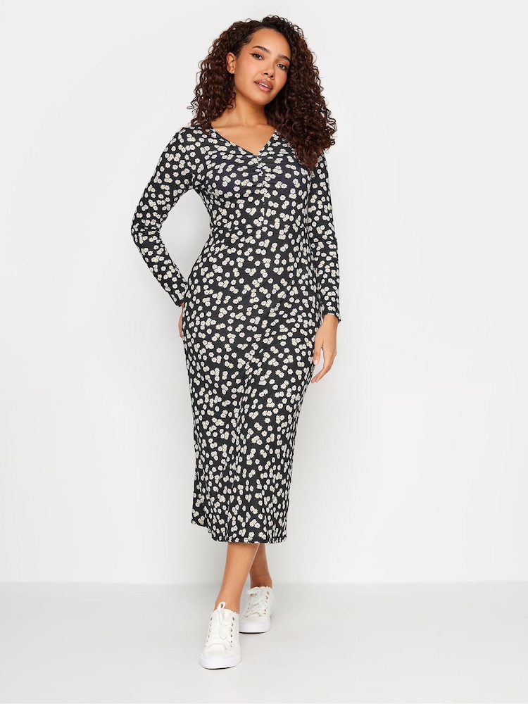 M&Co Black Gathered V-Neck Midi Dress - Image 1 of 1