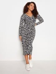 M&Co Black Gathered V-Neck Midi Dress - Image 2 of 4