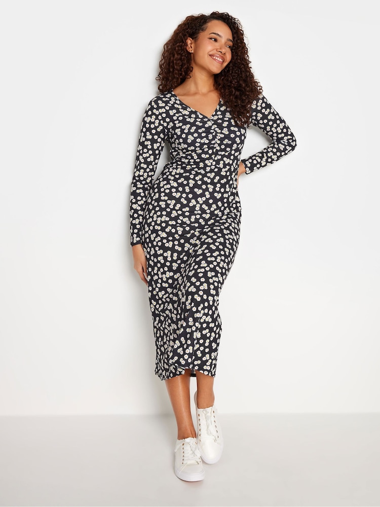 M&Co Black Gathered V-Neck Midi Dress - Image 2 of 4