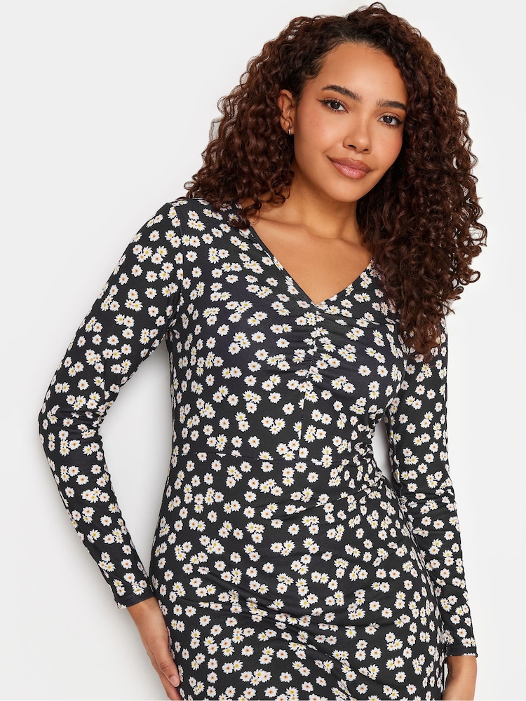 M&Co Black Gathered V-Neck Midi Dress - Image 4 of 4
