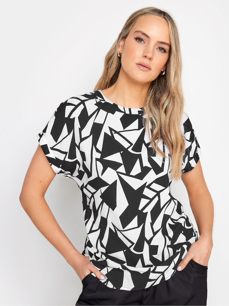 Long Tall Sally Black & White Tall Abstract Print Short Sleeve Blouse - Image 1 of 4 Long Tall Sally Black & White Tall Abstract Print Short Sleeve Blouse - Image 1 of 4