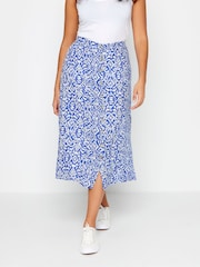 M&Co Blue Linen Feel Tile Print Midi Skirt - Image 1 of 4