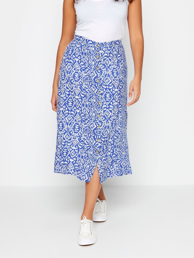 M&Co Blue Linen Feel Tile Print Midi Skirt - Image 1 of 4
