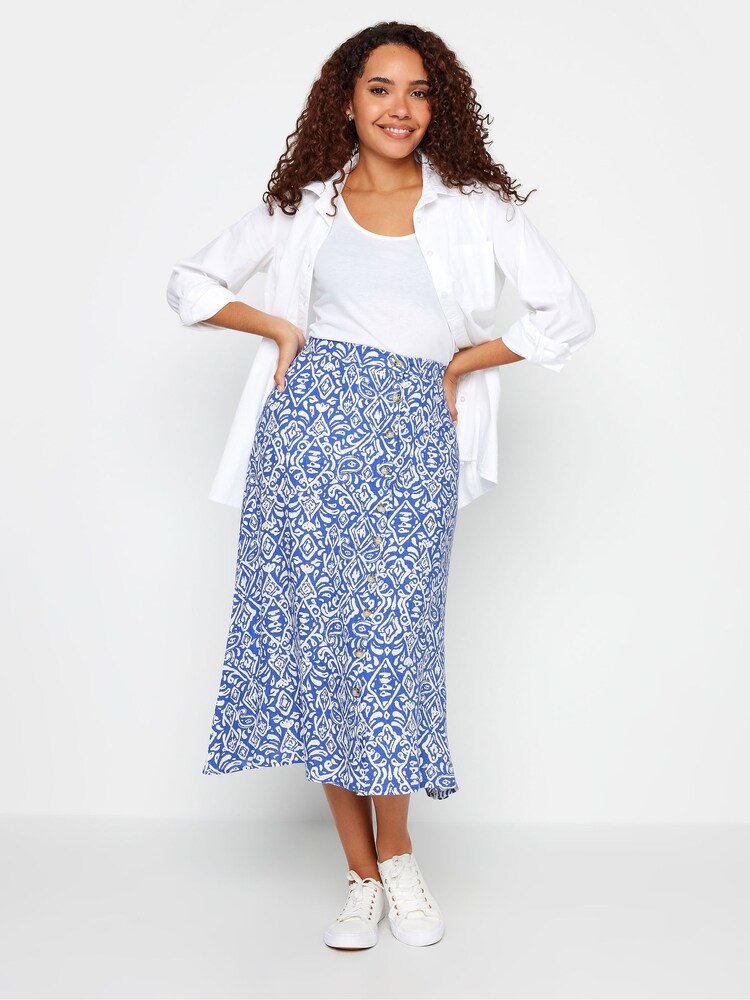 M&Co Blue Linen Feel Tile Print Midi Skirt - Image 2 of 4