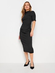 M&Co Black Petite Textured Gathered Dress - Image 1 of 5