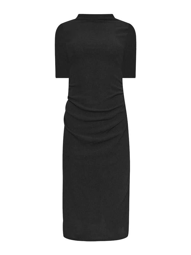 M&Co Black Petite Textured Gathered Dress - Image 5 of 5