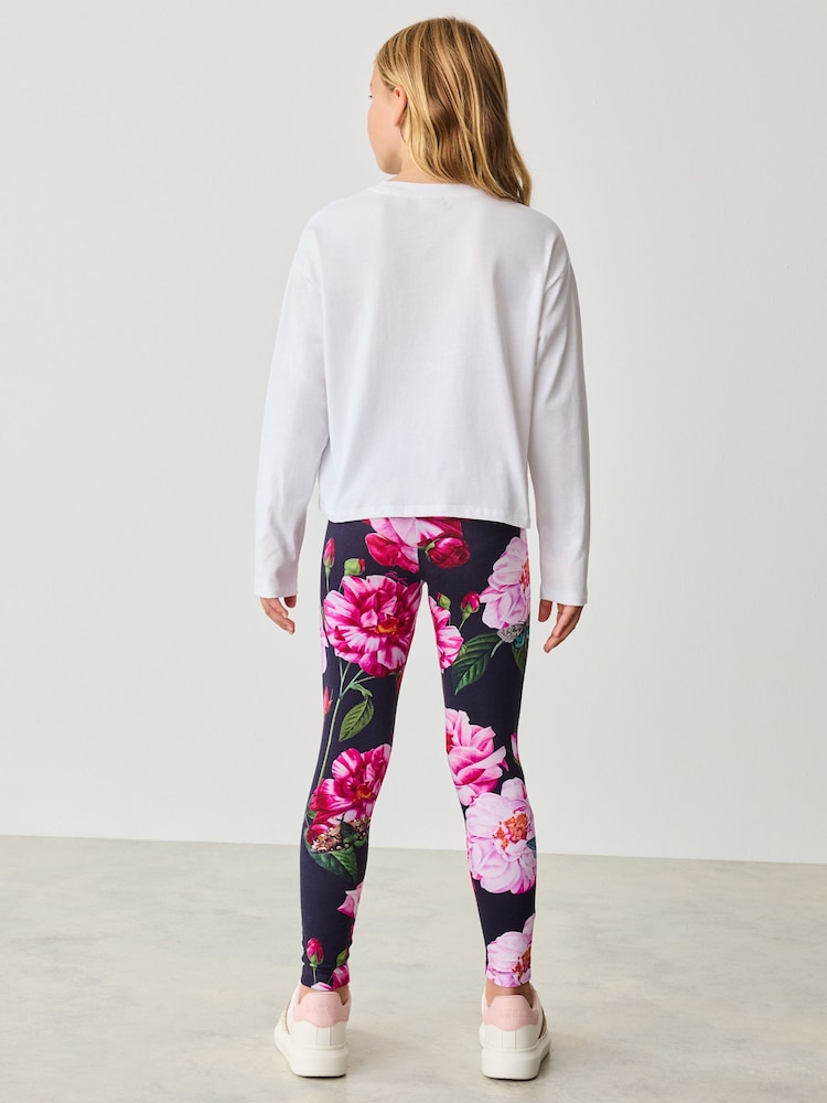Baker by Ted Baker Navy 100% Cotton Floral Graphic T-Shirt And Legging Set - Image 2 of 8