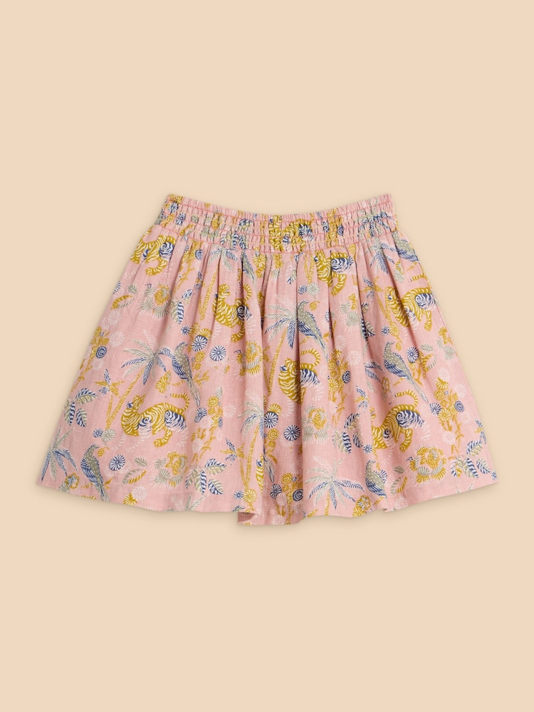 White Stuff Pink Printed 100% Linen Woven Skirt - Image 1 of 1