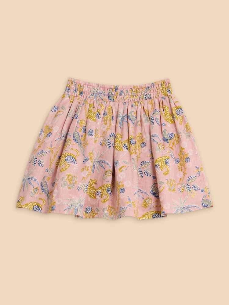 White Stuff Pink Printed 100% Linen Woven Skirt - Image 2 of 3
