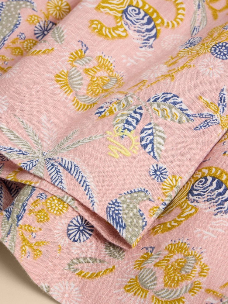 White Stuff Pink Printed 100% Linen Woven Skirt - Image 3 of 3