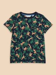 White Stuff Blue Monkey Print 100% Cotton T-Shirt - Image 1 of 3