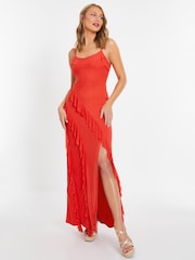Quiz Red Mesh Strappy Ruffle Maxi Dress - Image 1 of 4
