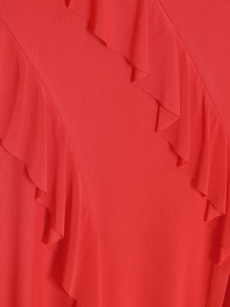 Quiz Red Mesh Strappy Ruffle Maxi Dress - Image 4 of 4