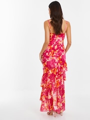 Quiz Pink Chiffon Smudge Print Cowl Front Maxi Dress - Image 2 of 4