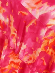 Quiz Pink Chiffon Smudge Print Cowl Front Maxi Dress - Image 4 of 4