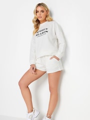 PixieGirl Petite Ivory White Sporty Season Slogan Cropped 100% Cotton Sweatshirt - Image 2 of 4
