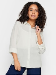 M&Co Cream Petite Textured Turn Back Sleeve Shirt - Image 1 of 4