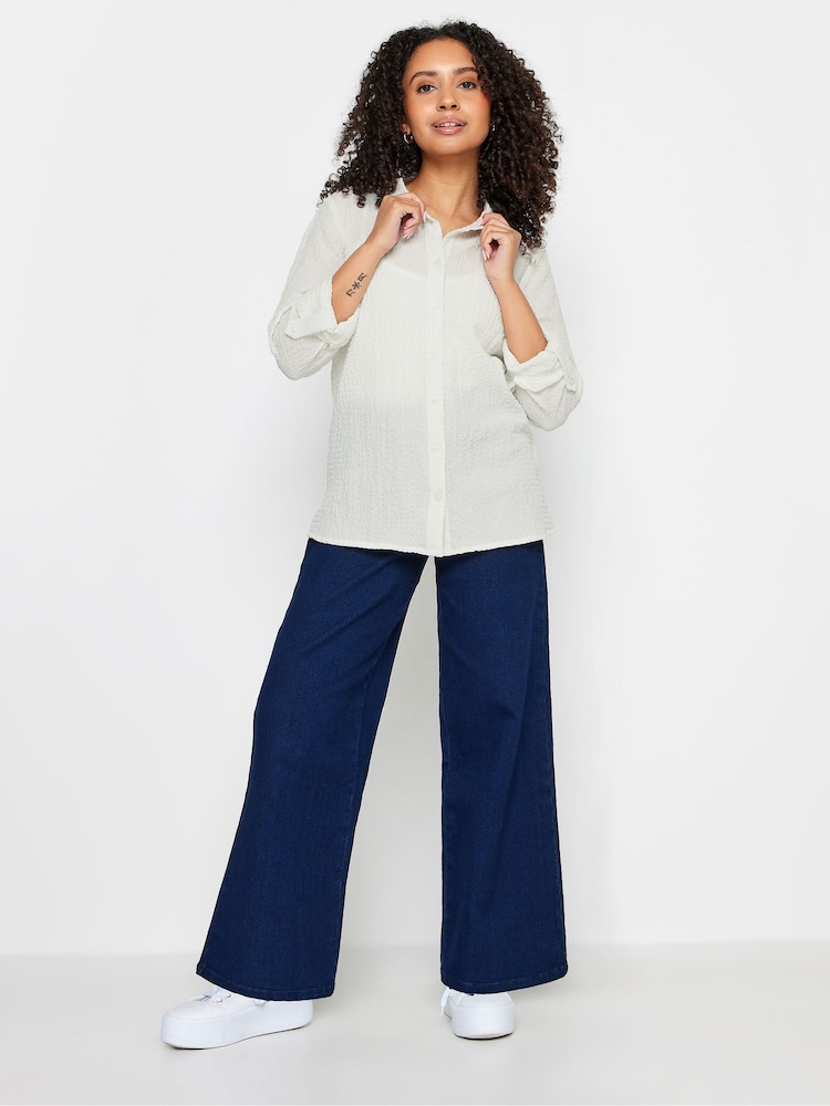 M&Co Cream Petite Textured Turn Back Sleeve Shirt - Image 2 of 4