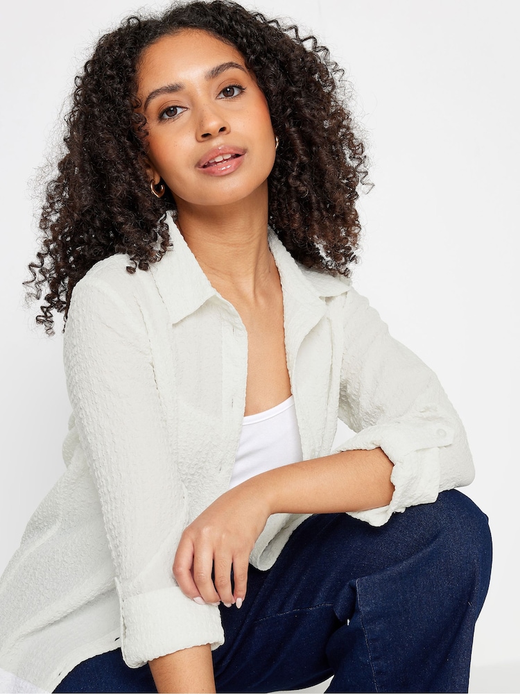 M&Co Cream Petite Textured Turn Back Sleeve Shirt - Image 4 of 4
