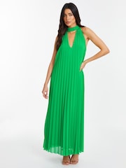 Quiz Green Pleated Chiffon Key Hole Neck Detail Midaxi Dress - Image 1 of 4