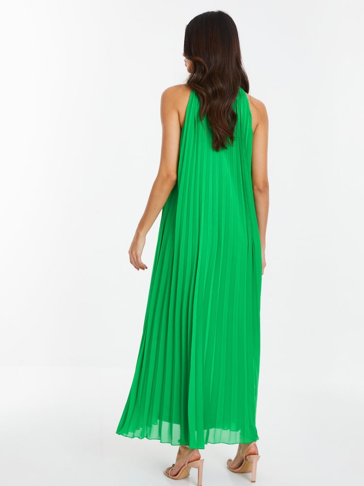 Quiz Green Pleated Chiffon Key Hole Neck Detail Midaxi Dress - Image 2 of 4