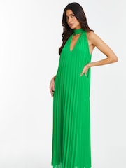 Quiz Green Pleated Chiffon Key Hole Neck Detail Midaxi Dress - Image 3 of 4